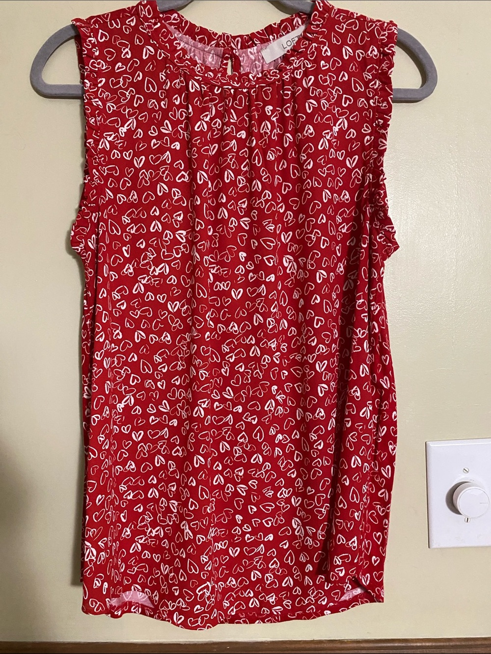 LOFT Red Sleeveless Heart-Print Sleeveless Blouse
